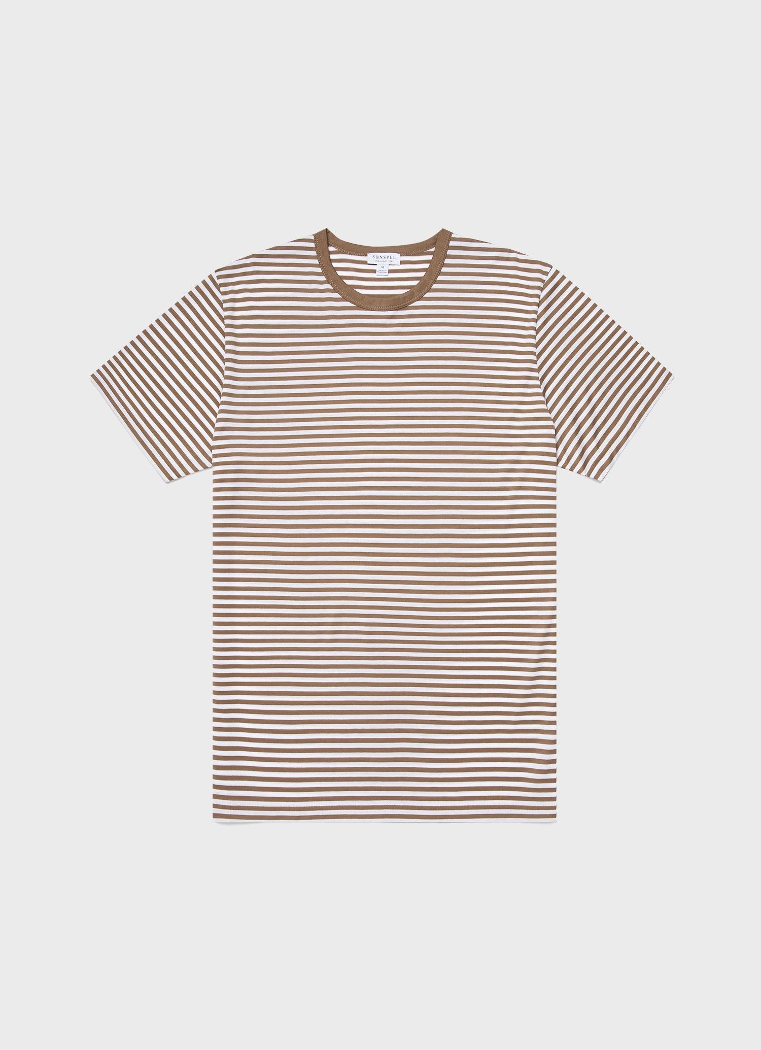Men's Classic T-shirt in Dark Tan/White English Stripe