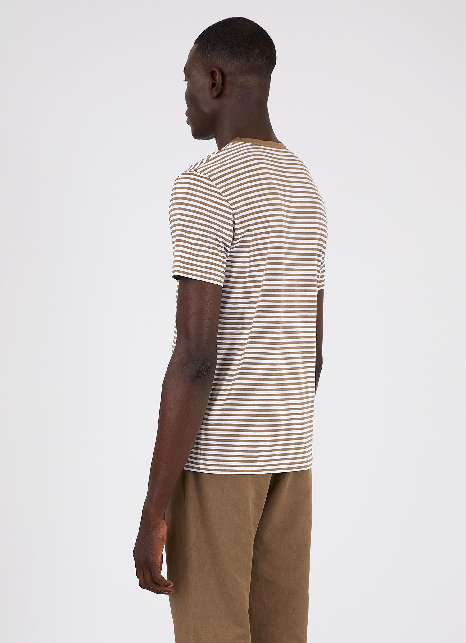 Men's Classic T-shirt in Dark Tan/White English Stripe