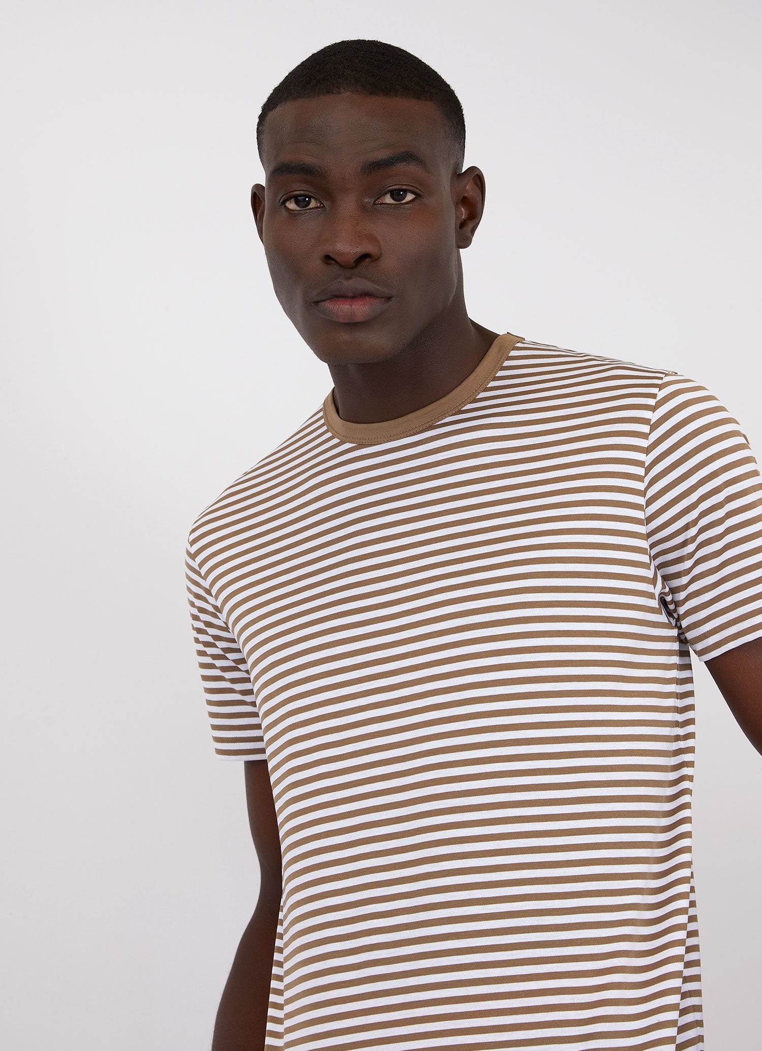 Men's Classic T-shirt in Dark Tan/White English Stripe