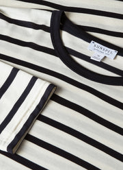 Men's Long Sleeve Classic T-shirt in Ecru/Navy Breton Stripe