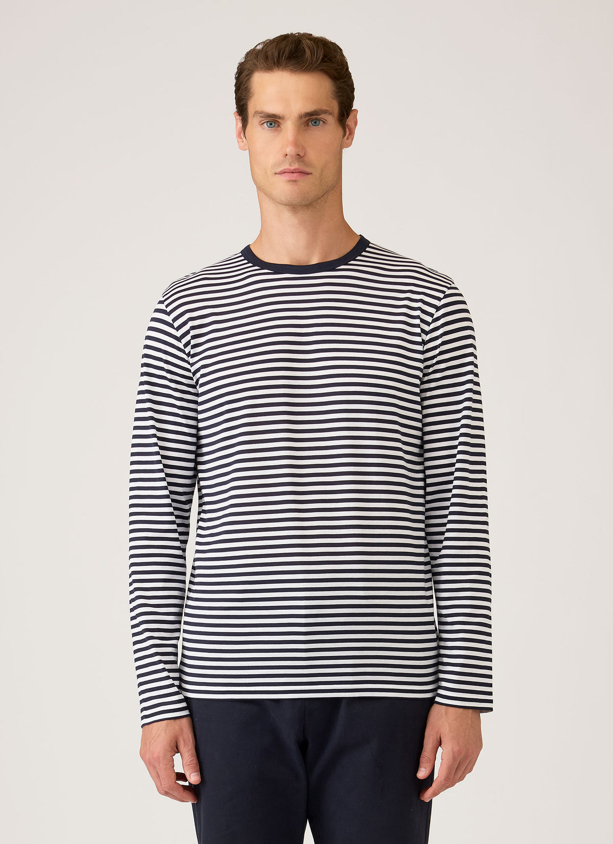 Men's Classic Long Sleeve T-shirt in Navy/White English Stripe