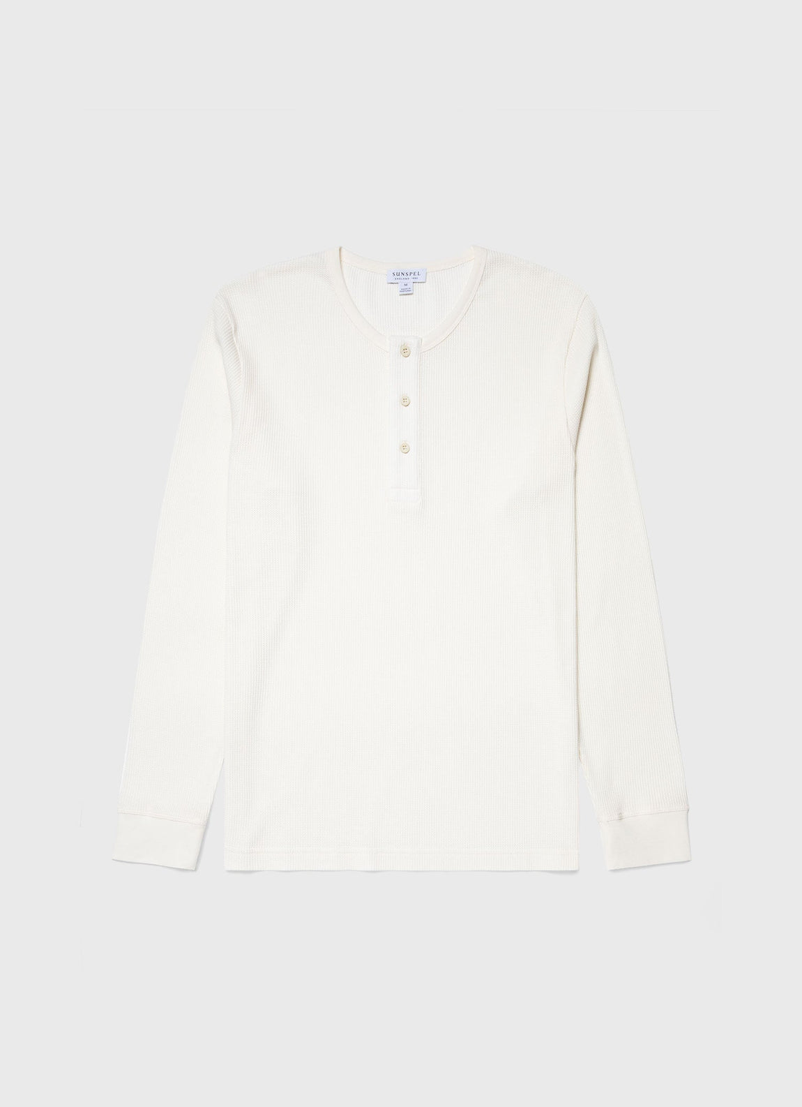 Men's Long Sleeve Waffle Henley in Ecru