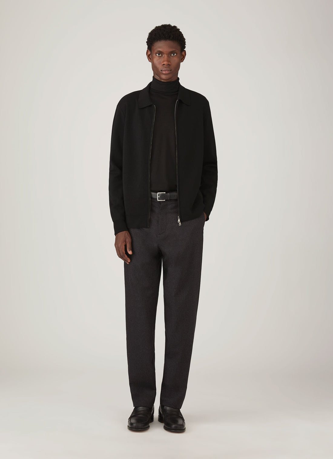 Men's Ultra-Fine Merino Roll Neck in Black