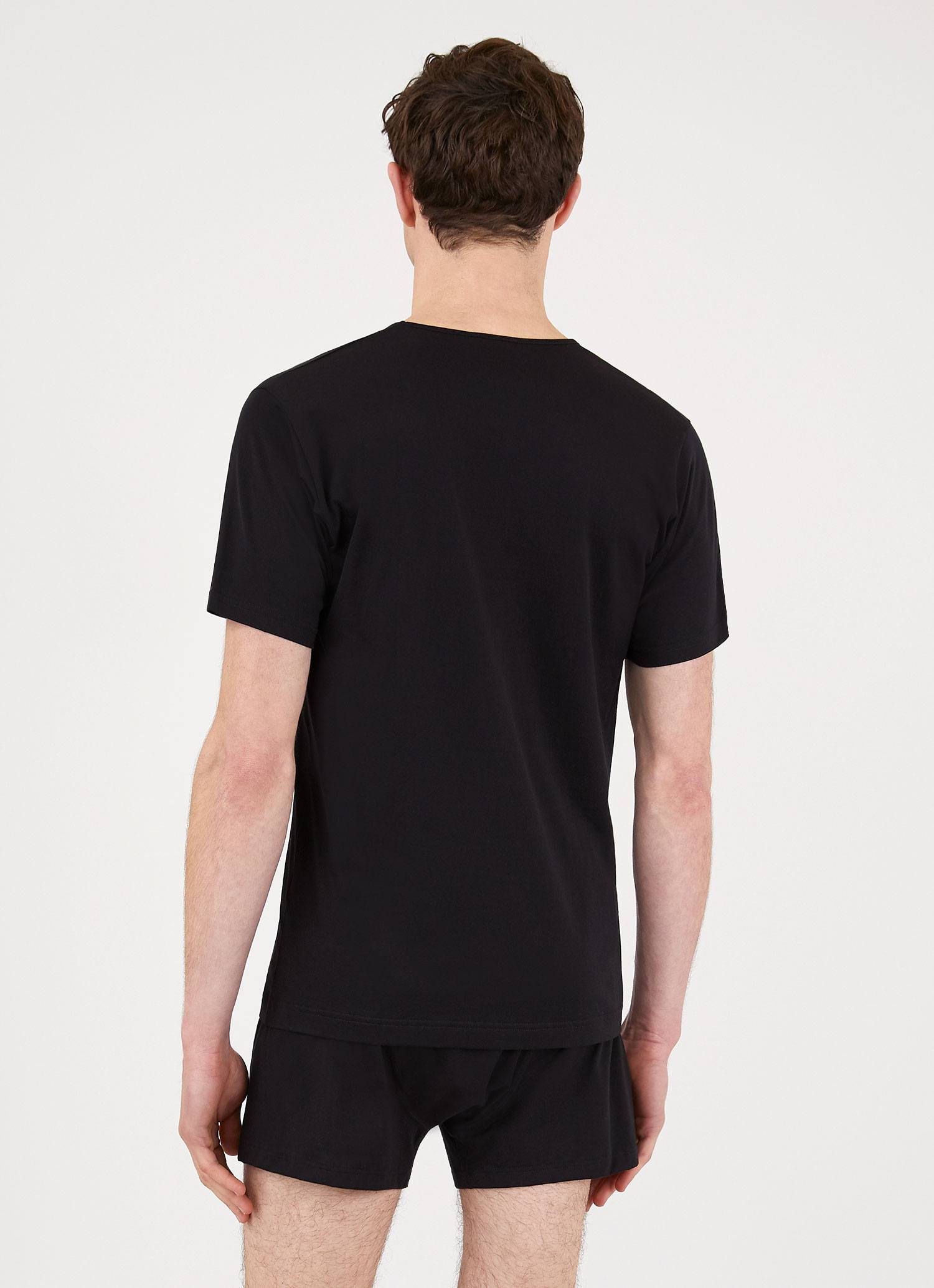 Men's Superfine Cotton V-Neck Underwear T-shirt in Black