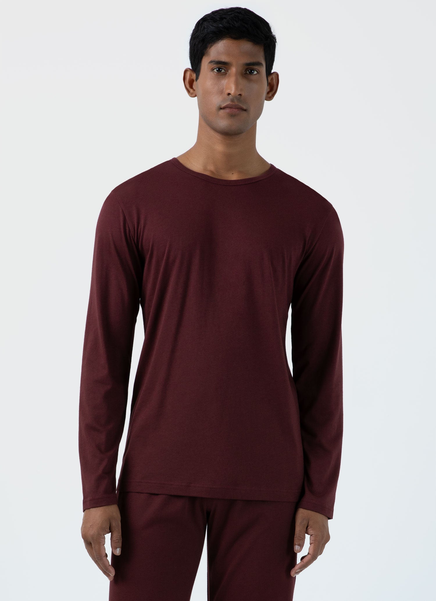 Men's Cotton Modal Lounge Long Sleeve T-shirt in Maroon
