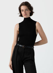 Women's Silk Rib Vest Jumper in Black