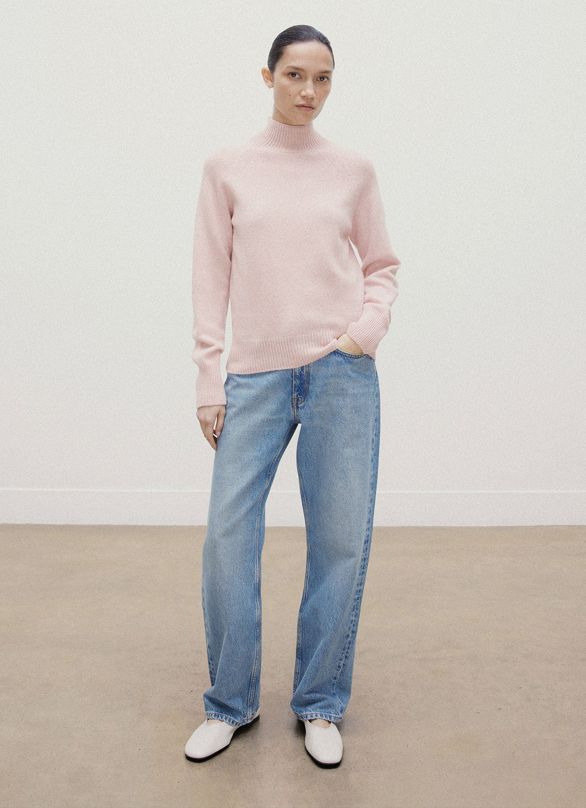Women's Lambswool Funnel Neck Jumper in Cherry Blossom
