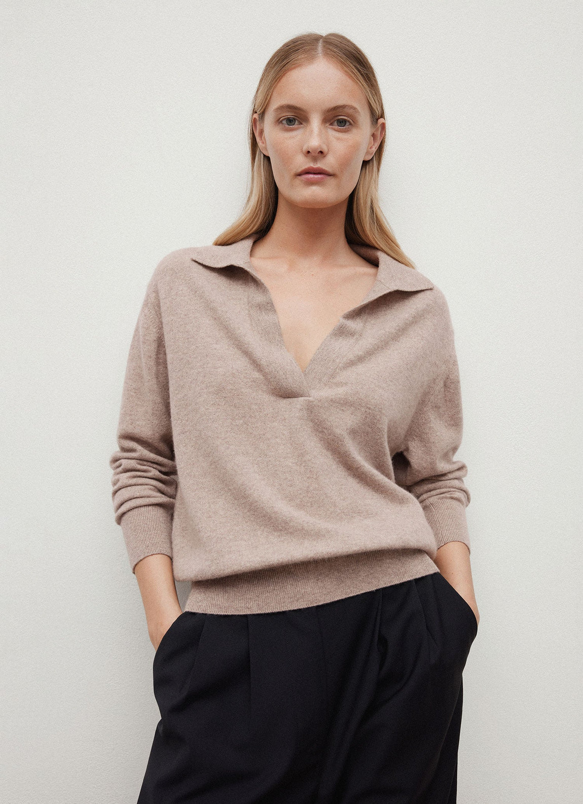 Women's Cashmere Polo Shirt in Mink