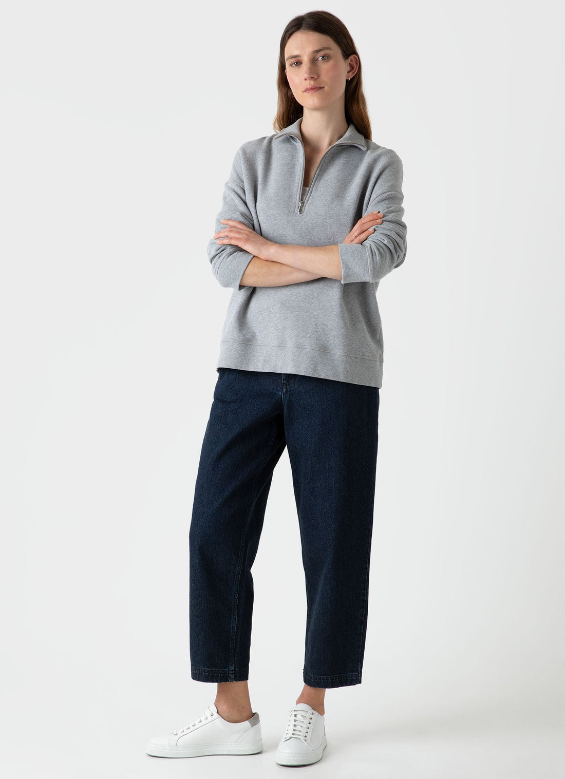 Women's Half Zip Loopback Sweatshirt in Grey Melange