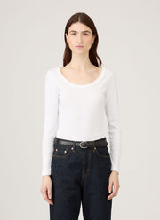 Women's Ribbed Scoop Neck T-shirt in White