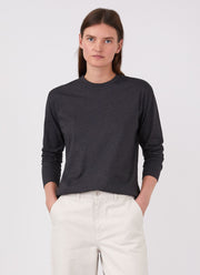 Women's Long Sleeve Boy Fit T-shirt in Charcoal Melange