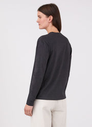 Women's Long Sleeve Boy Fit T-shirt in Charcoal Melange