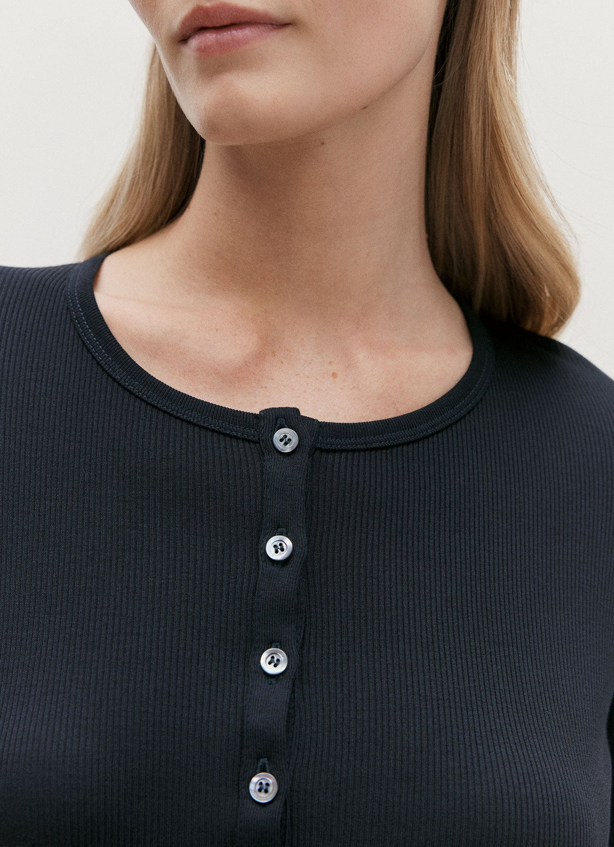 Women's Ribbed Henley in Black