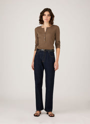 Women's Ribbed Henley in Dark Cedar