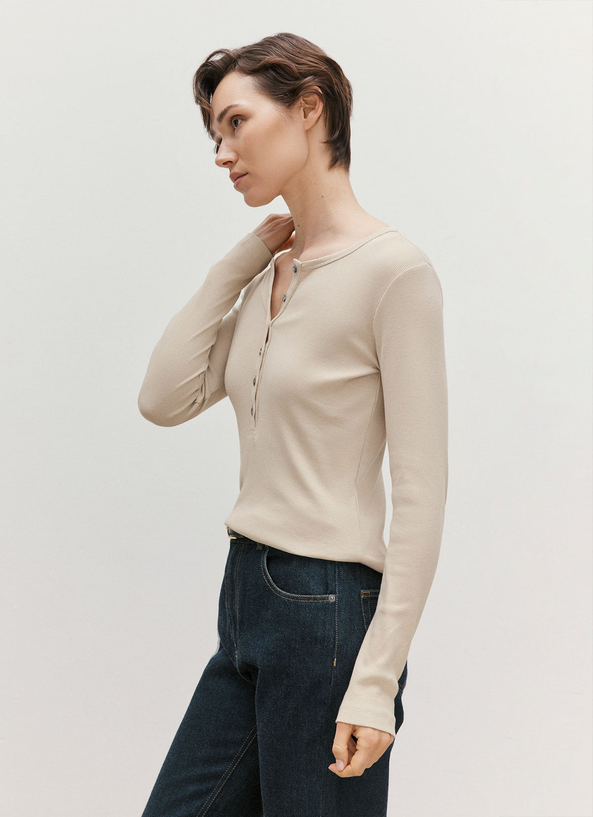 Women's Ribbed Henley in Hazelwood