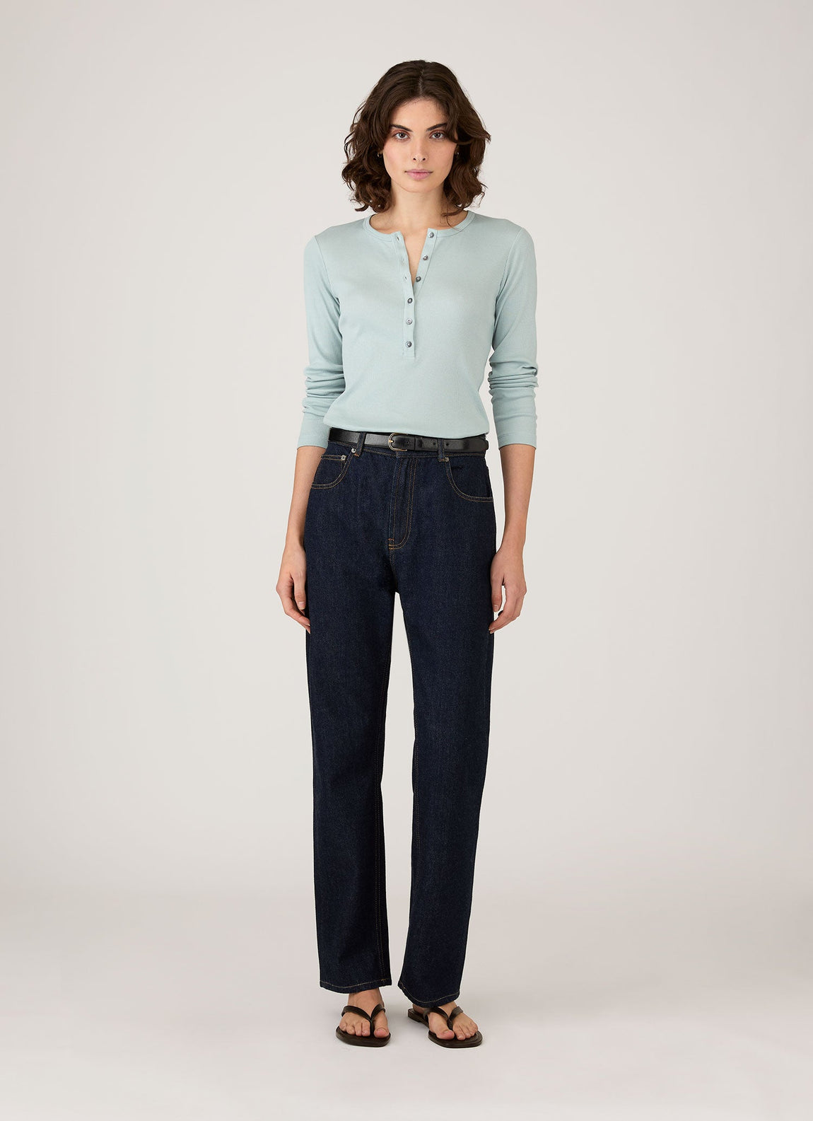 Women's Ribbed Henley in Peppermint