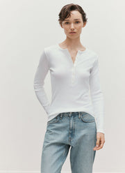 Women's Ribbed Henley in White
