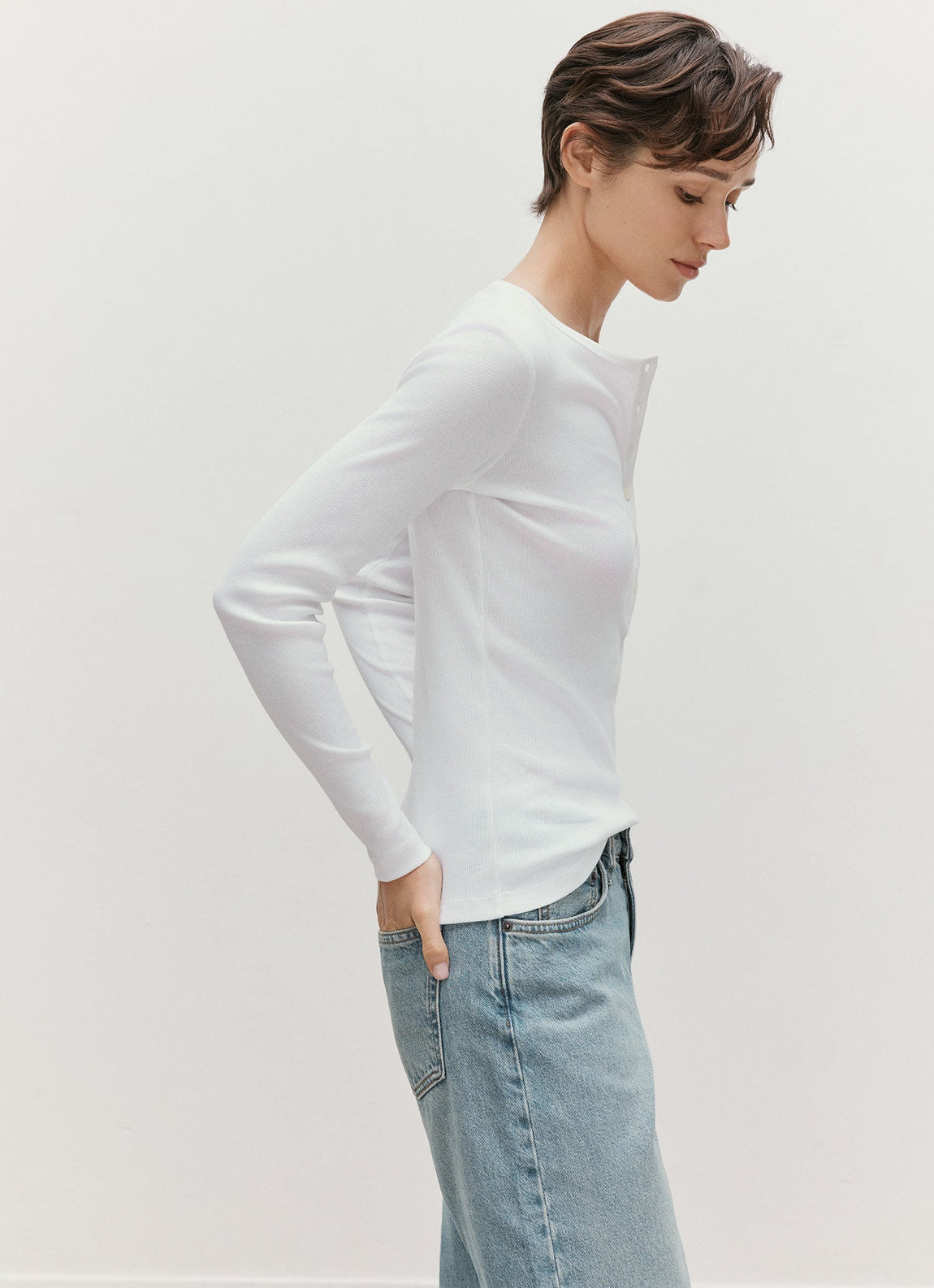 Women's Ribbed Henley in White