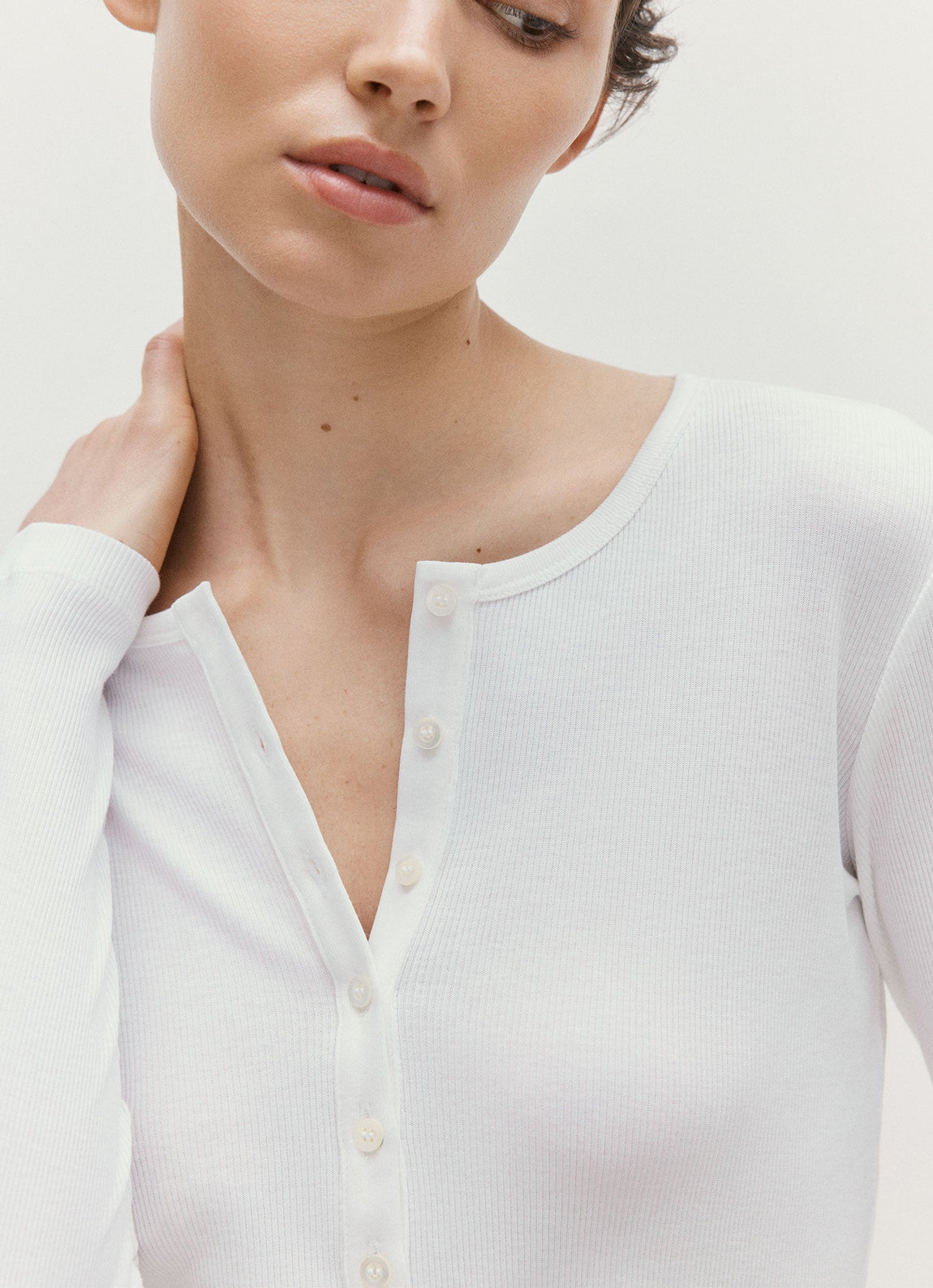 Women's Ribbed Henley in White