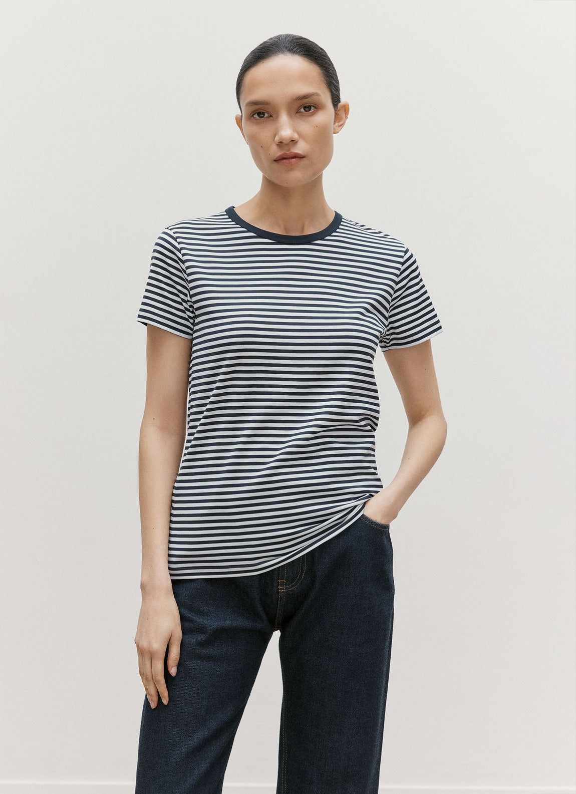 Women's Classic T-shirt in Navy/White English Stripe