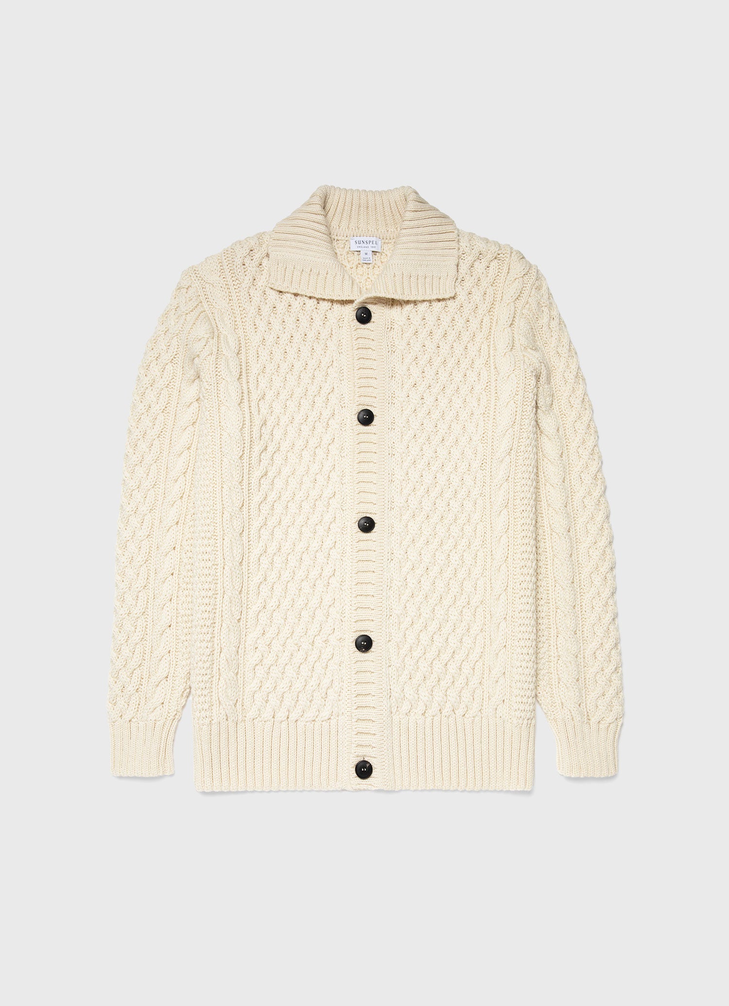 Men's Cable Knit Cardigan Jacket in Ecru