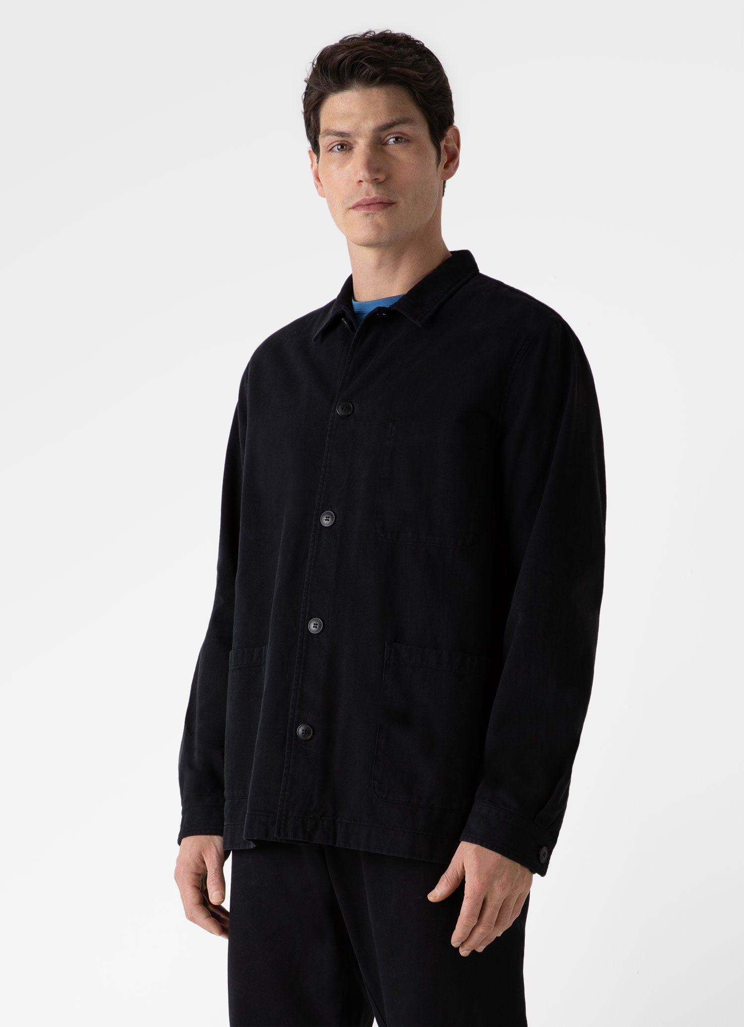 Men's Brushed Cotton Twin Pocket Jacket in Black