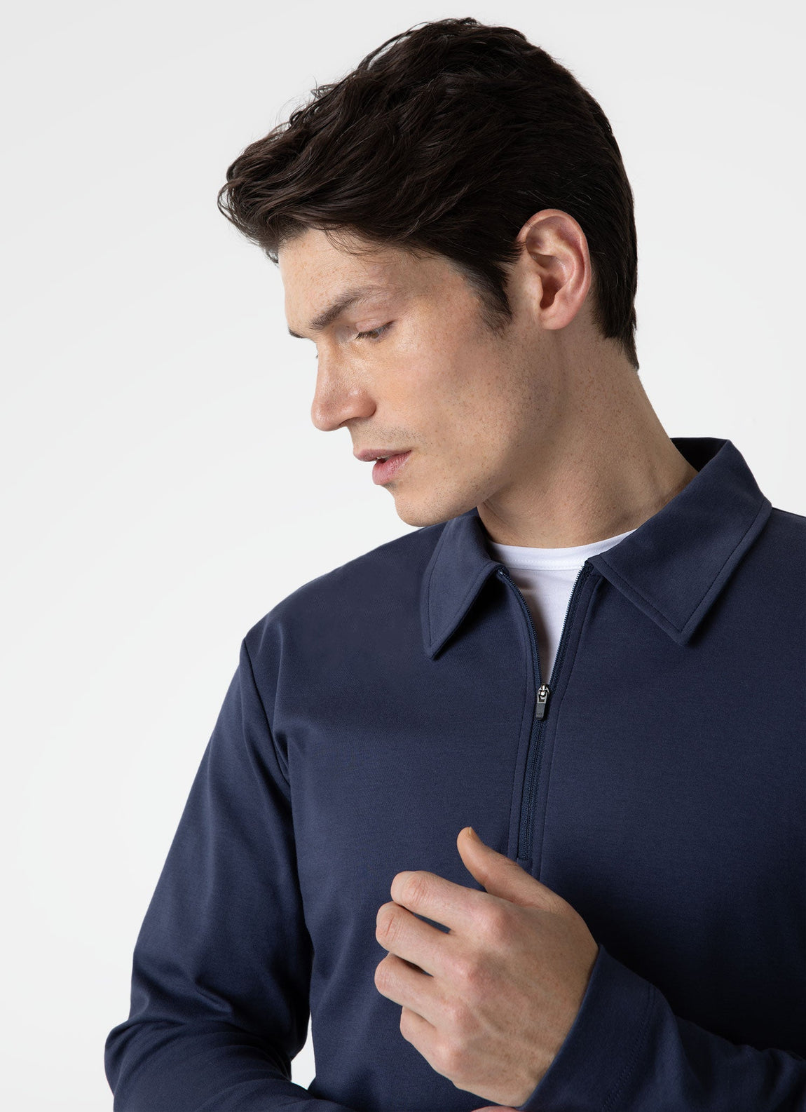 Men's Brushed Cotton Long Sleeve Polo Shirt in Navy