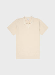 Men's Open Textured Polo Shirt in Ecru