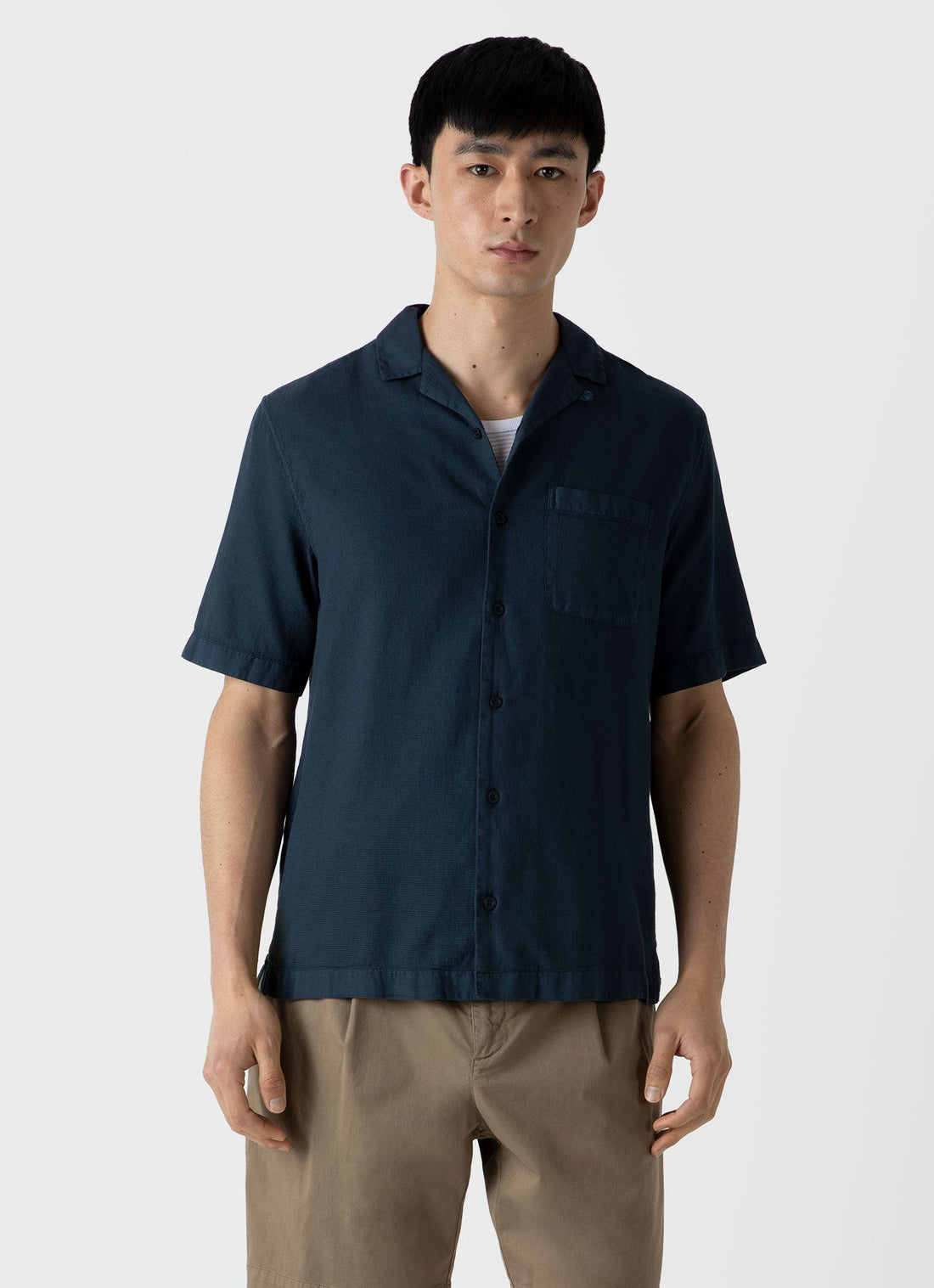 Men's Waffle Camp Collar Shirt in Navy