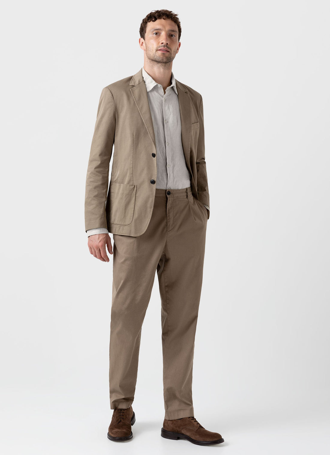 Men's Pleated Twill Trouser in Dark Stone