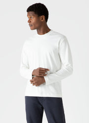 Men's Brushed Cotton Long Sleeve T-shirt in Ecru
