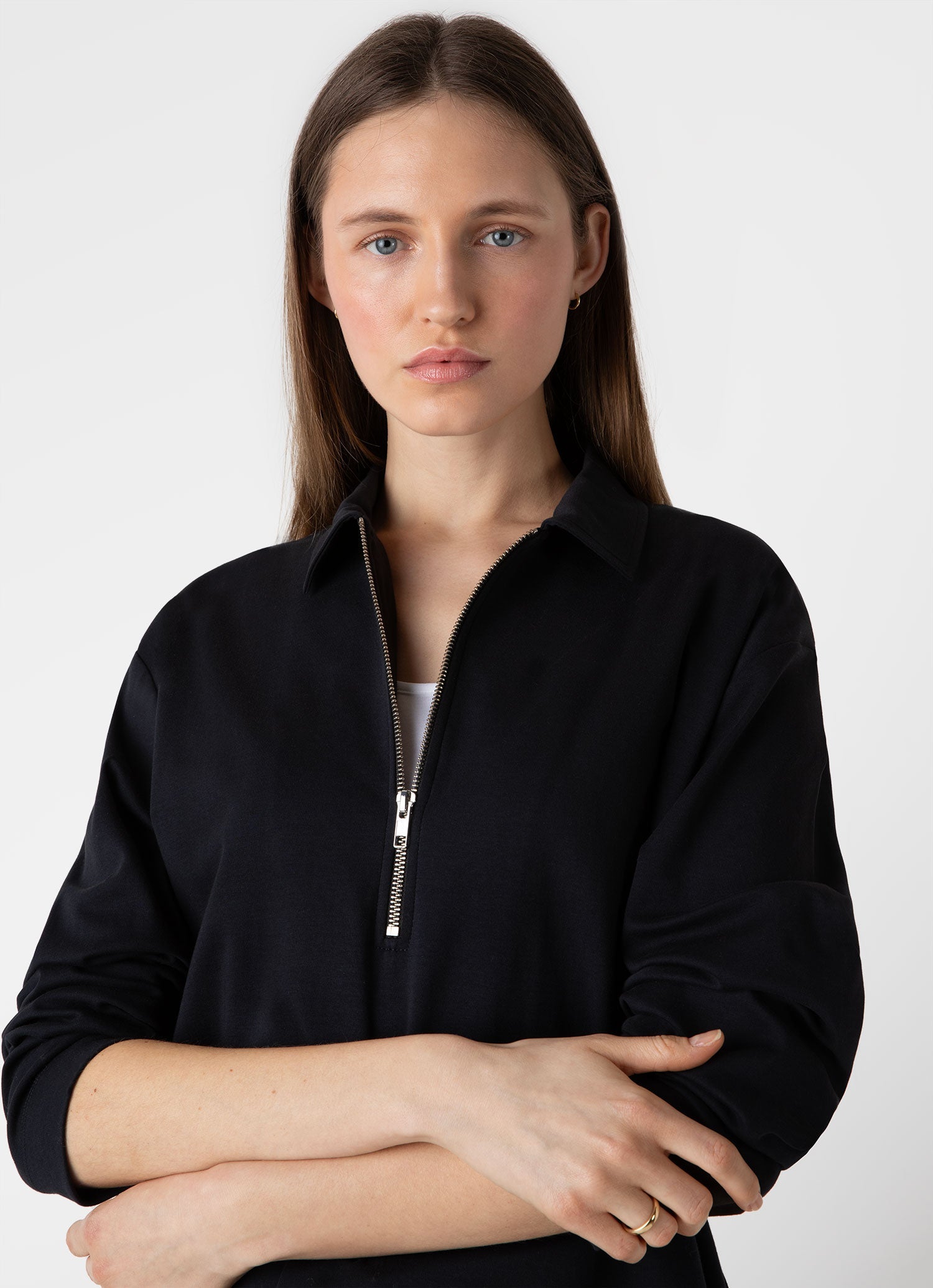 Women's Jersey Polo Top in Black